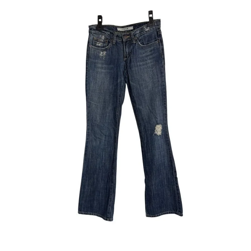 Joe's Jeans Womens Size 26 Blue Eno Flared Low Rise Distressed Whisker Cotton